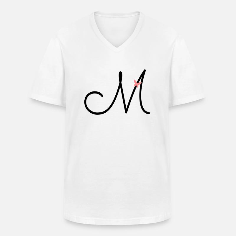 Buchstabe M Anfangsbuchstabe Schmetterling - Männer-T-Shirt mit V-Ausschnitt - Weiß