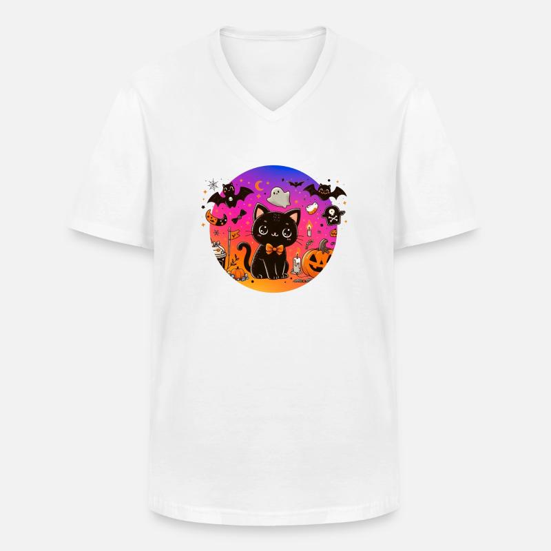 Süßes Kätzchen Halloween - Männer-T-Shirt mit V-Ausschnitt - Weiß