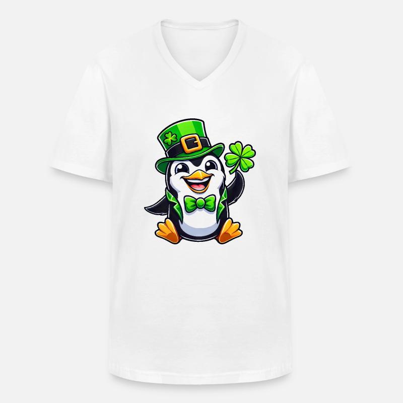 St. Patrick's Pinguin mit Glücksklee - Männer-T-Shirt mit V-Ausschnitt - Weiß