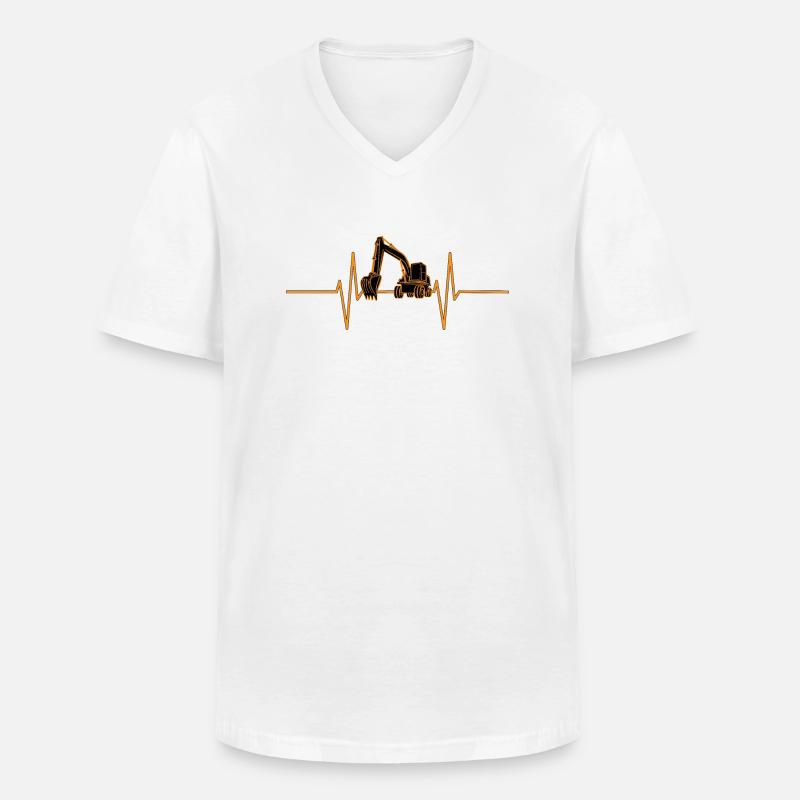 Herzschlag mit Bagger - Männer-T-Shirt mit V-Ausschnitt - Weiß