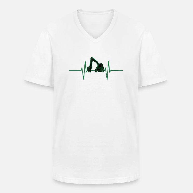 Herzschlag mit Bagger - Männer-T-Shirt mit V-Ausschnitt - Weiß