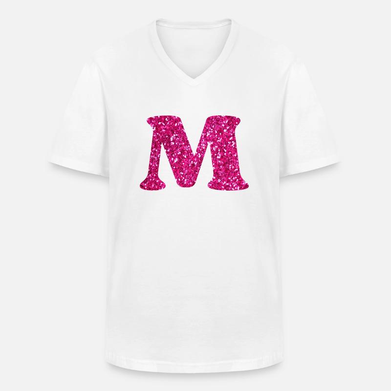 Buchstabe M Rosa Glitzer - Männer-T-Shirt mit V-Ausschnitt - Weiß