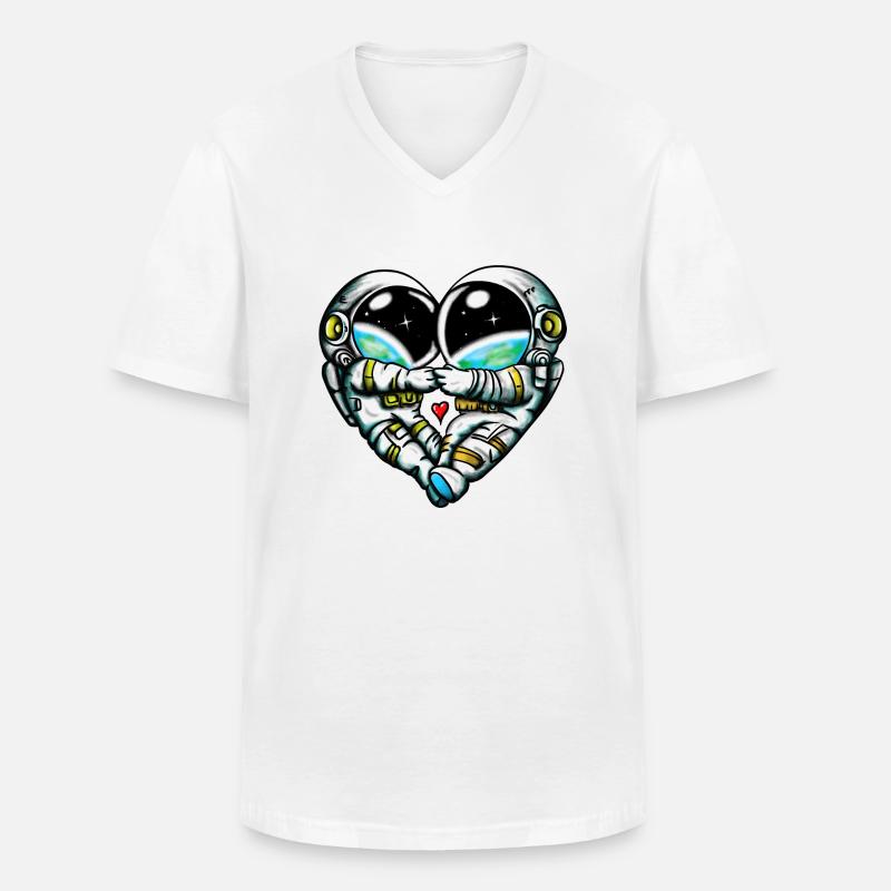 Space Love - Männer-T-Shirt mit V-Ausschnitt - Weiß