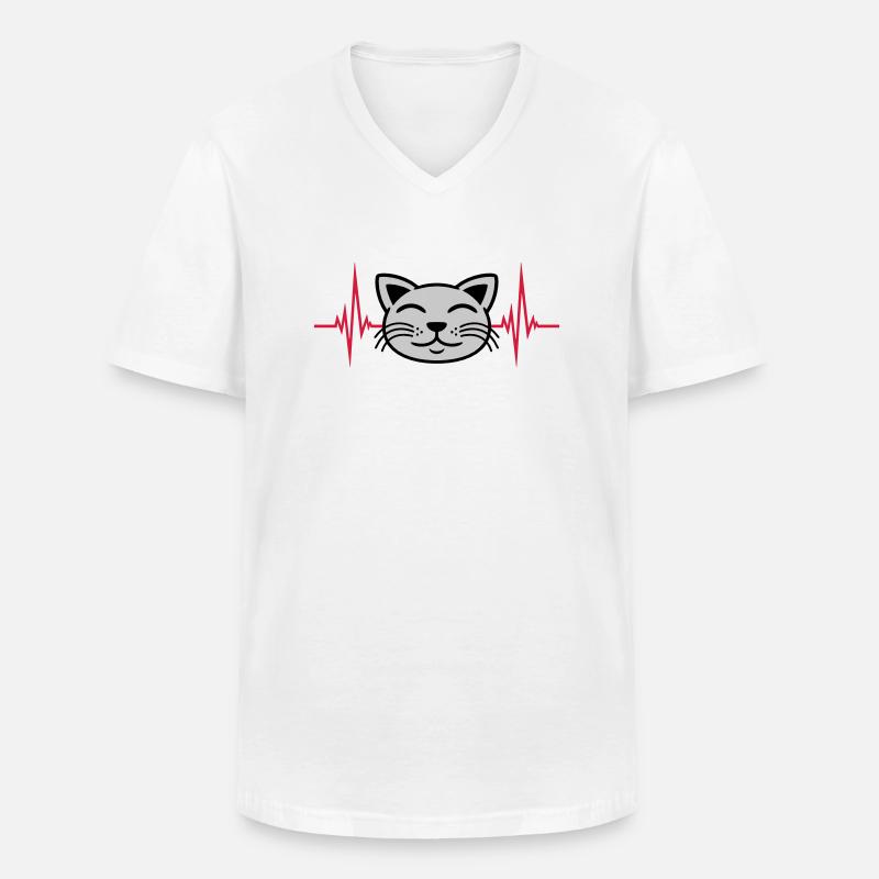 Puls Katze Gesicht glücklich - Männer-T-Shirt mit V-Ausschnitt - Weiß
