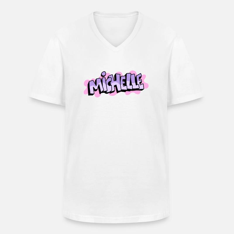 Grafitti Nome Michelle - Maglietta da uomo classica con scollo a V - bianco