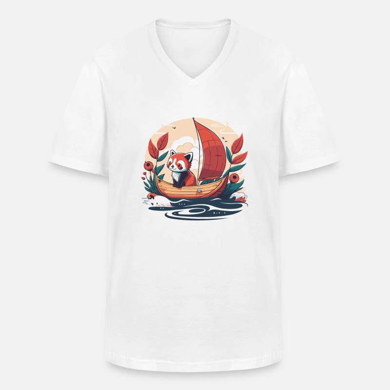 roter Panda auf einem Boot - Männer-T-Shirt mit V-Ausschnitt - Weiß
