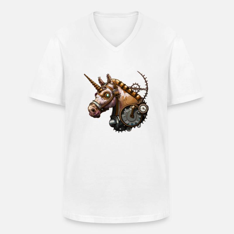 Steampunk Einhorn - Männer-T-Shirt mit V-Ausschnitt - Weiß