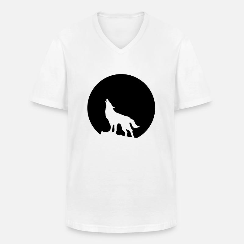 Wolf Howling Moon - Männer-T-Shirt mit V-Ausschnitt - Weiß