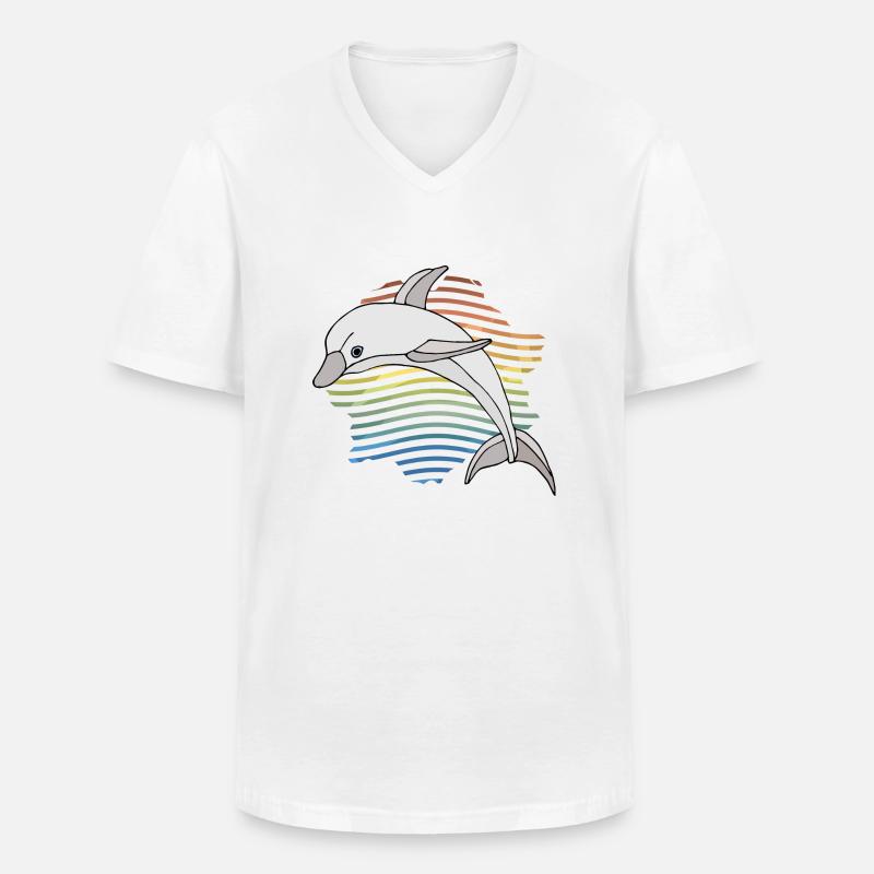 Delfin - Männer-T-Shirt mit V-Ausschnitt - Weiß