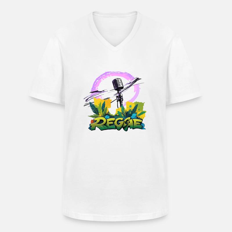 Reggae Mikrofon - Männer-T-Shirt mit V-Ausschnitt - Weiß