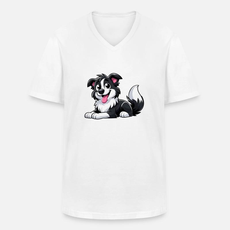 Border Collie 4 - Männer-T-Shirt mit V-Ausschnitt - Weiß