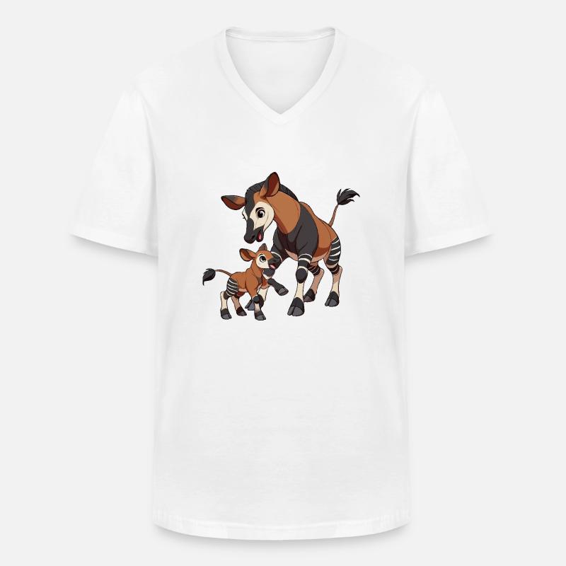 Okapi Mutter und Kind - Männer-T-Shirt mit V-Ausschnitt - Weiß