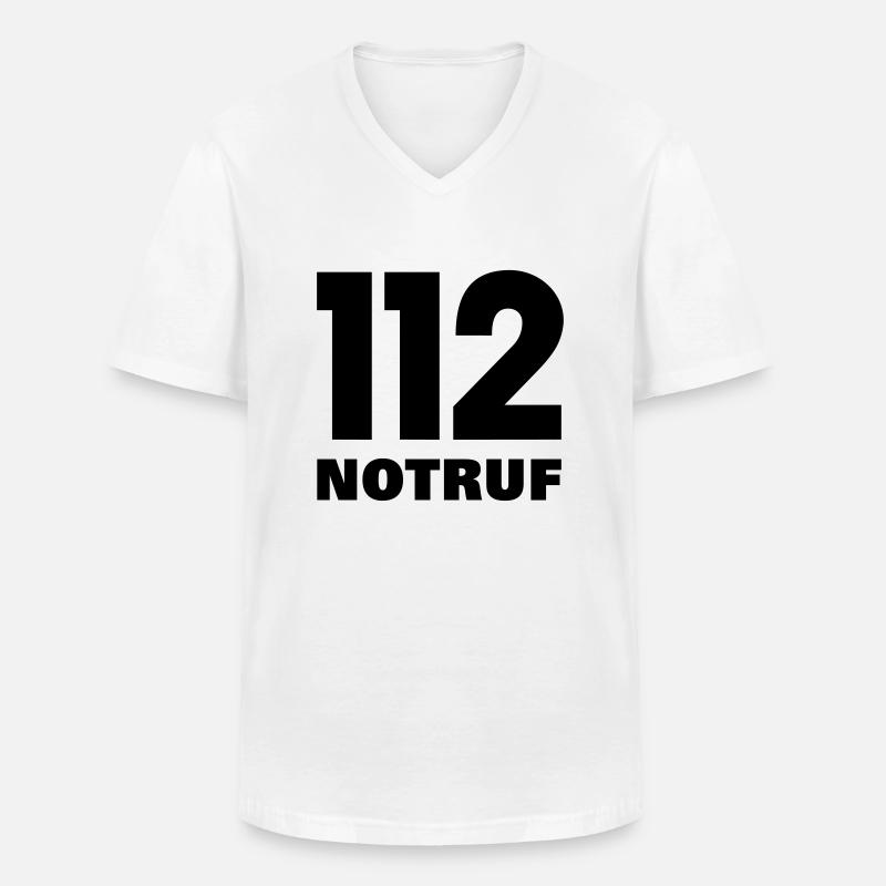 112 Notruf - Männer-T-Shirt mit V-Ausschnitt - Weiß
