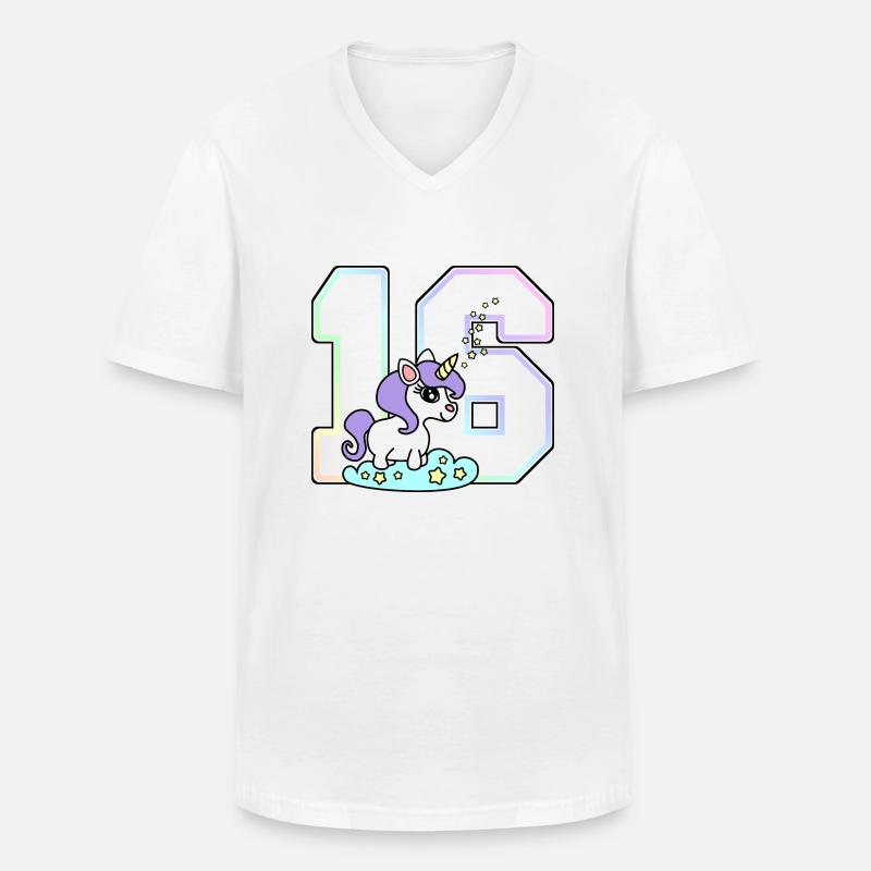 16 Nummer Einhorn - Männer-T-Shirt mit V-Ausschnitt - Weiß
