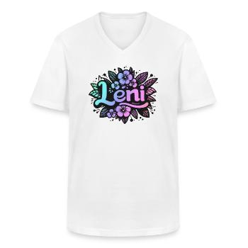 Nom LENI Motif floral - T-shirt col V Homme - blanc - Devant - AI Model Male 185 light (185cm)