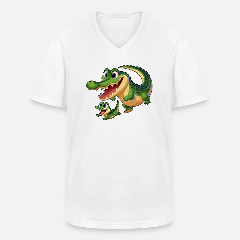 Krokodilmutter und Kind beim Herumtollen - Männer-T-Shirt mit V-Ausschnitt - Weiß