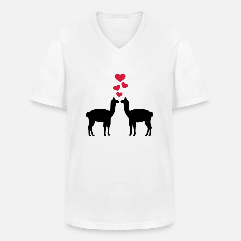 Lama - Männer-T-Shirt mit V-Ausschnitt - Weiß