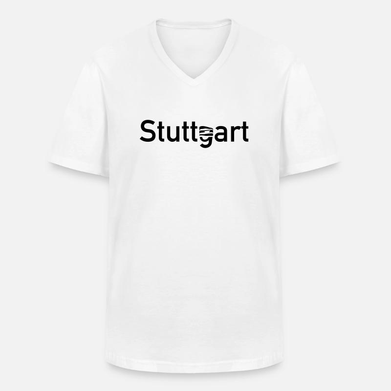 Stuttgart Stadtschild mit -Museum Skyline - Männer-T-Shirt mit V-Ausschnitt - Weiß