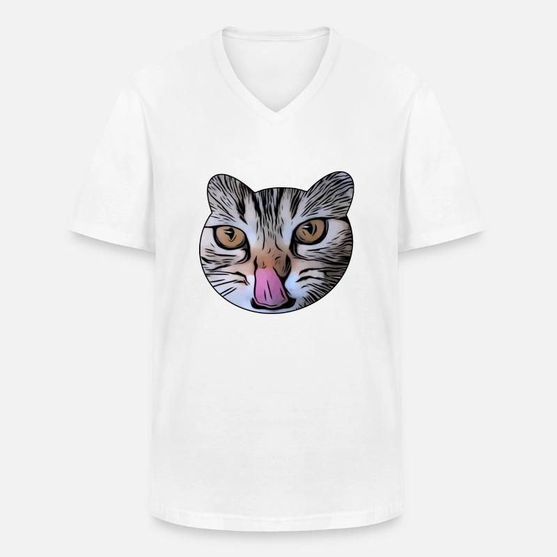 Verschleckte katze - Männer-T-Shirt mit V-Ausschnitt - Weiß