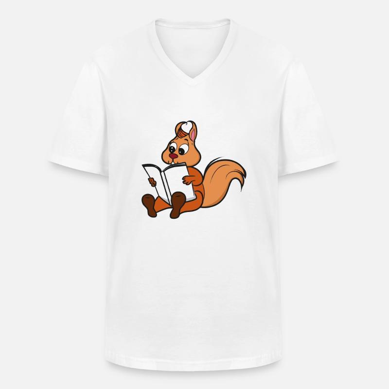 Eichhörnchen liest Buch Geschenkidee - Männer-T-Shirt mit V-Ausschnitt - Weiß