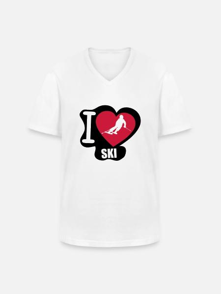 i love ski - T-shirt col V Homme - blanc