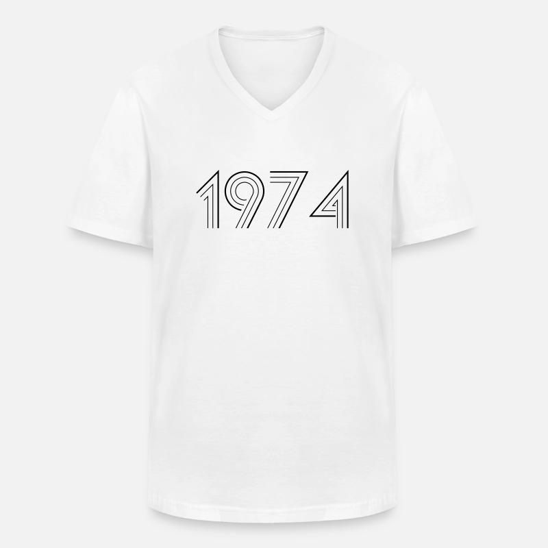1974 - Männer-T-Shirt mit V-Ausschnitt - Weiß