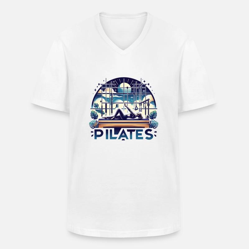 "Pilates" - Conception de studio dynamique - T-shirt col V Homme - blanc