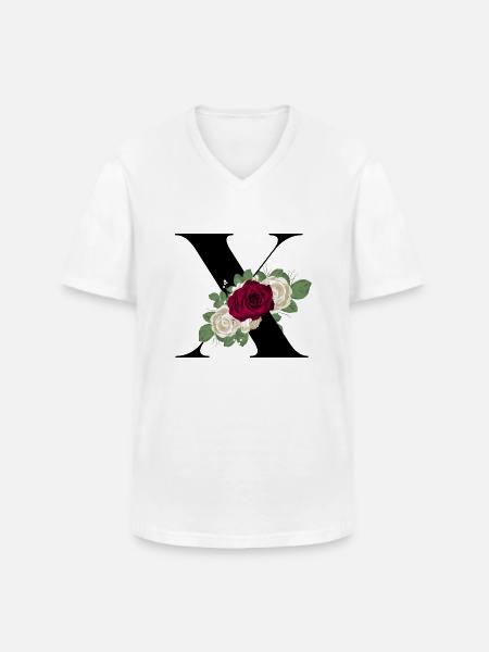 letter X flowered - Men's V-Neck T-Shirt - white