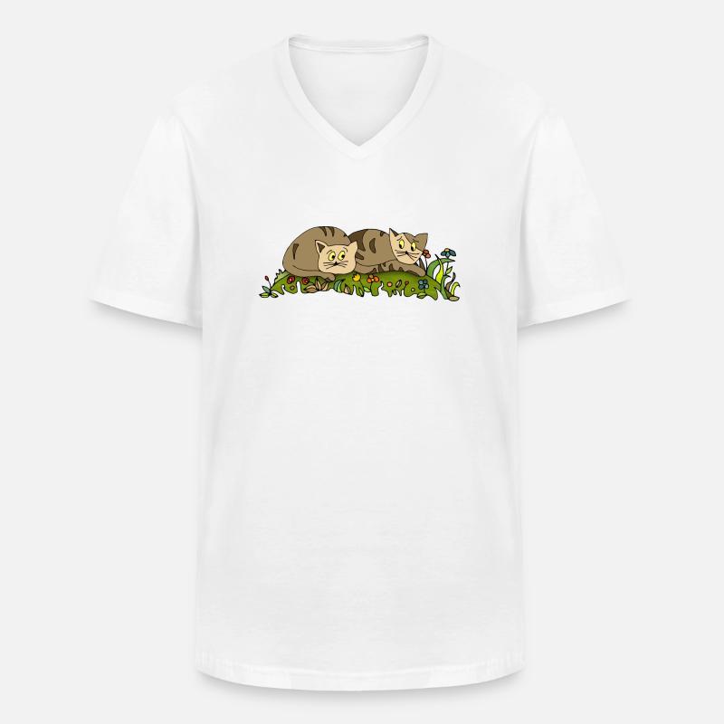 Katzen - Männer-T-Shirt mit V-Ausschnitt - Weiß