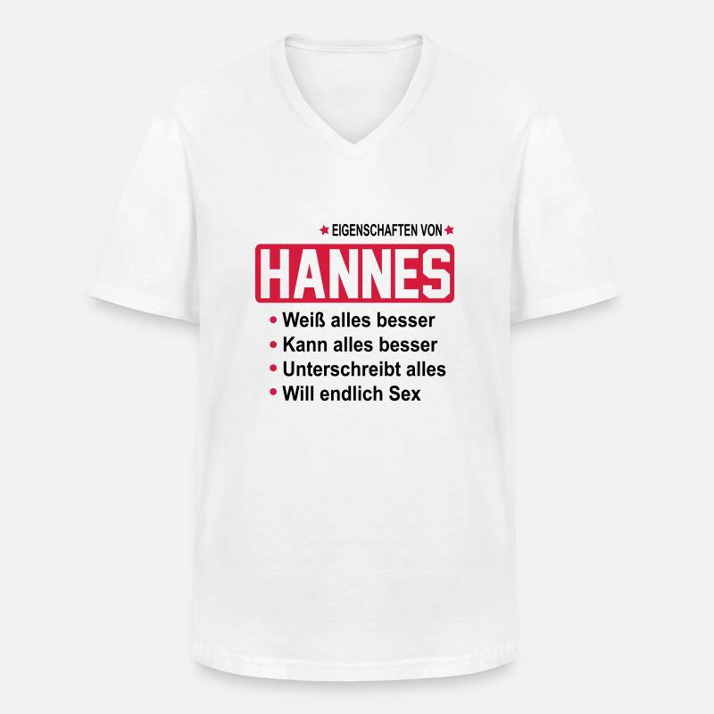 hannes - Männer-T-Shirt mit V-Ausschnitt - Weiß