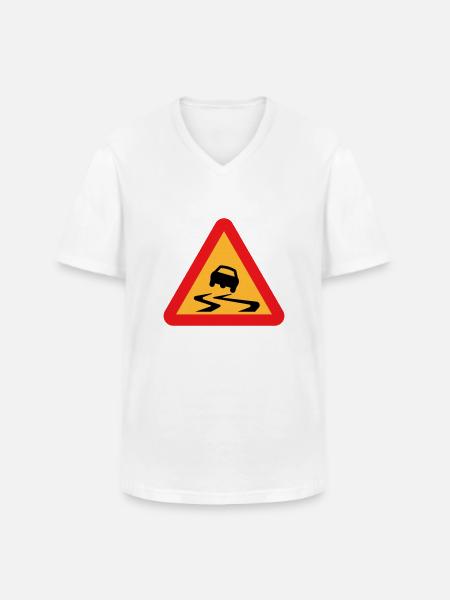 Rutsch-Auto-Warnschild - Männer-T-Shirt mit V-Ausschnitt - Weiß