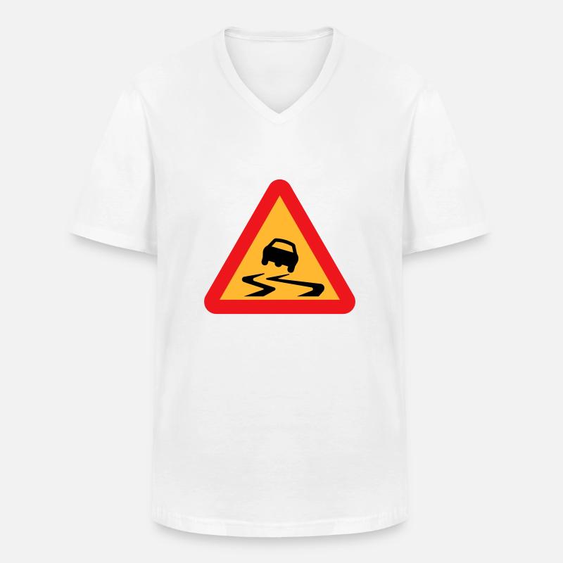 Rutsch-Auto-Warnschild - Männer-T-Shirt mit V-Ausschnitt - Weiß