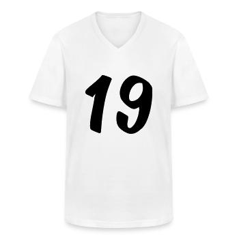 19 - Männer-T-Shirt mit V-Ausschnitt - Weiß - Vorne - AI Model Male 185 light (185cm)