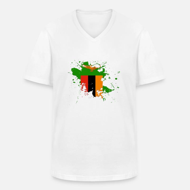 Sambia Flagge als Farbklecks - Männer-T-Shirt mit V-Ausschnitt - Weiß