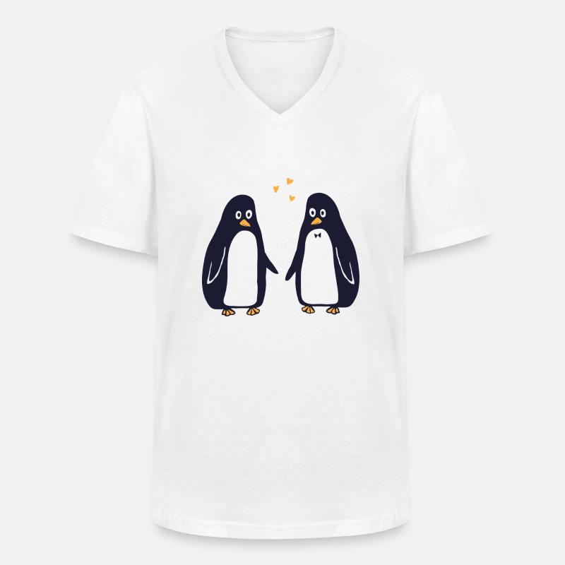 Verliebte Pinguine - Männer-T-Shirt mit V-Ausschnitt - Weiß