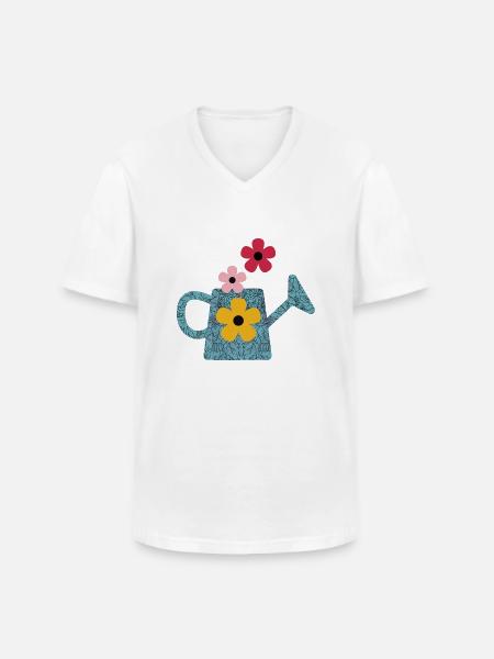 Gießkanne mit Blumen - Männer-T-Shirt mit V-Ausschnitt - Weiß