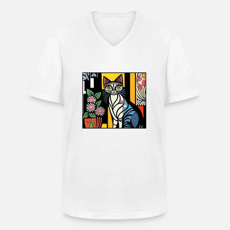 katzen 128red - Männer-T-Shirt mit V-Ausschnitt - Weiß