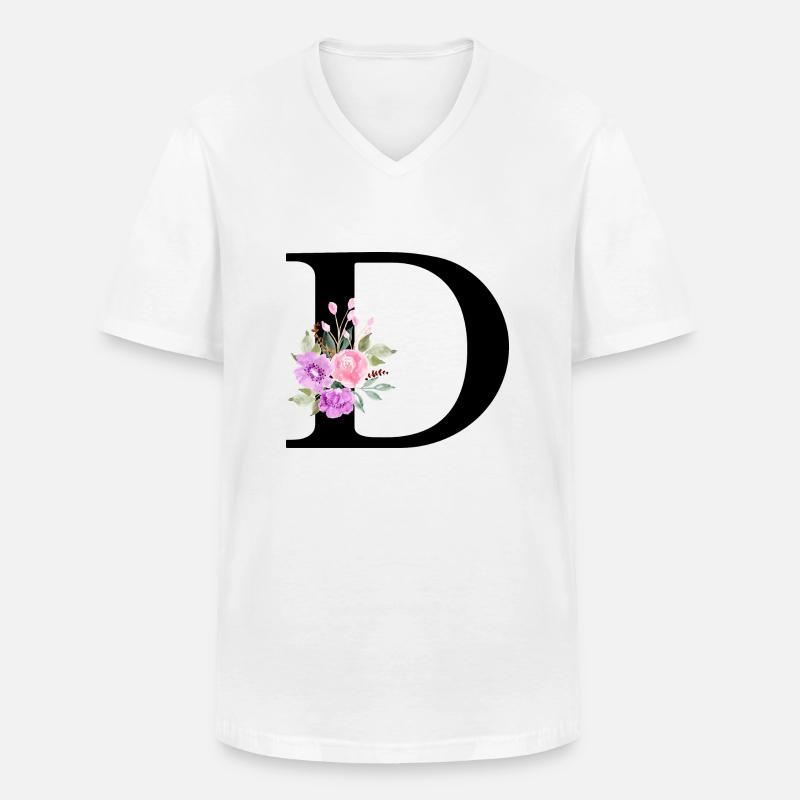 Lila Blumenbuchstabe D - Männer-T-Shirt mit V-Ausschnitt - Weiß