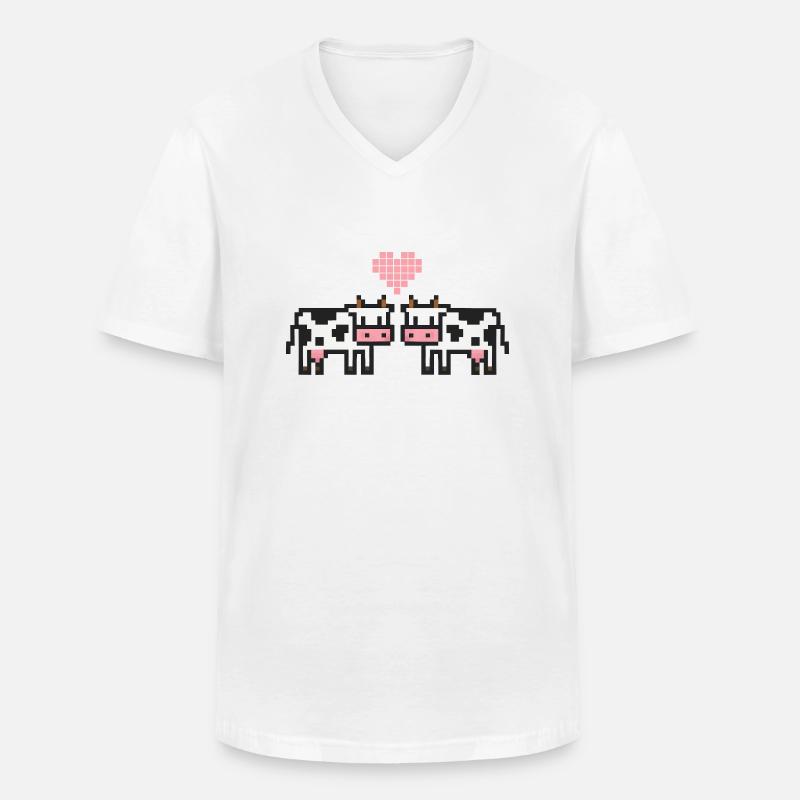 kuh pixel love - Männer-T-Shirt mit V-Ausschnitt - Weiß