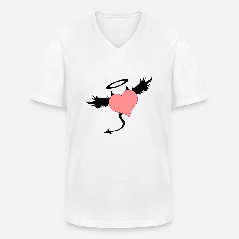 Halb Engel & Teufel - Männer-T-Shirt mit V-Ausschnitt - Weiß