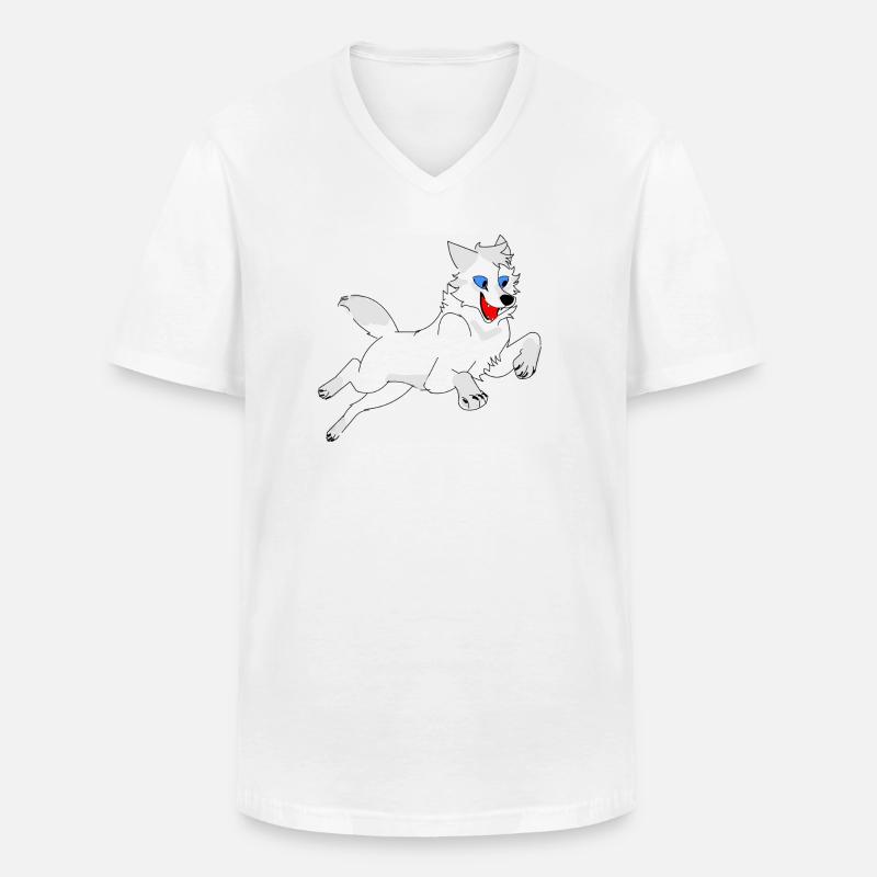 springender Wolf - Männer-T-Shirt mit V-Ausschnitt - Weiß