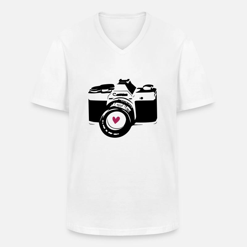 Kamera schwarz mit Herz - Männer-T-Shirt mit V-Ausschnitt - Weiß