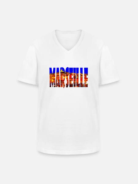 Marseille City - Men's V-Neck T-Shirt - white