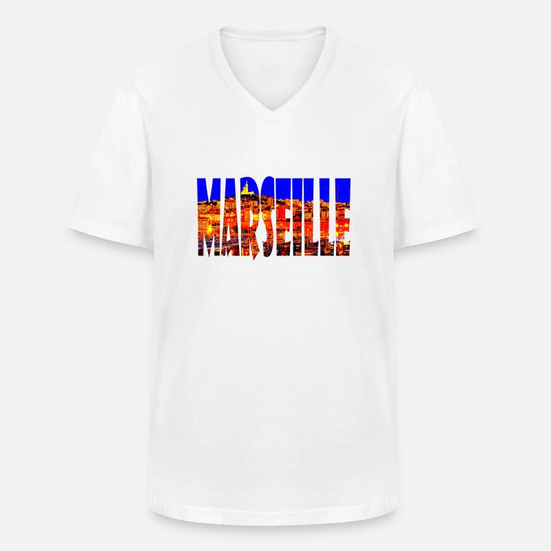 Marseille Stadt - Männer-T-Shirt mit V-Ausschnitt - Weiß