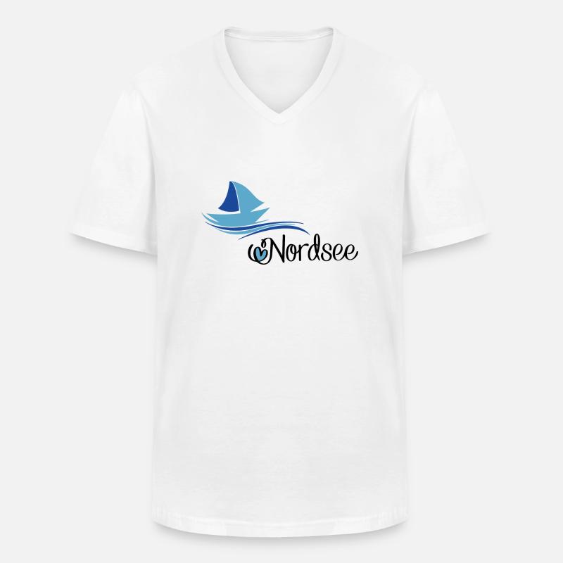 Nordsee Design mit Segelboot - Männer-T-Shirt mit V-Ausschnitt - Weiß