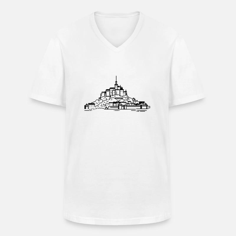 1bit Pixel Mont Saint Michel - Männer-T-Shirt mit V-Ausschnitt - Weiß