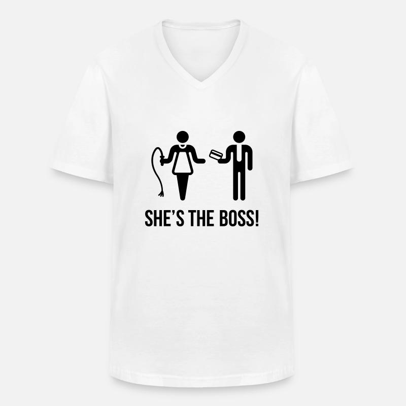 She's The Boss! (Ehefrau & Ehemann) - Männer-T-Shirt mit V-Ausschnitt - Weiß