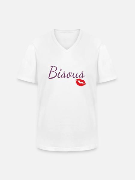 Bisous - T-shirt col V Homme - blanc