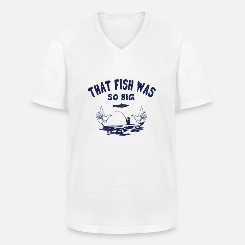 Der Fisch war so groß - Männer-T-Shirt mit V-Ausschnitt - Weiß