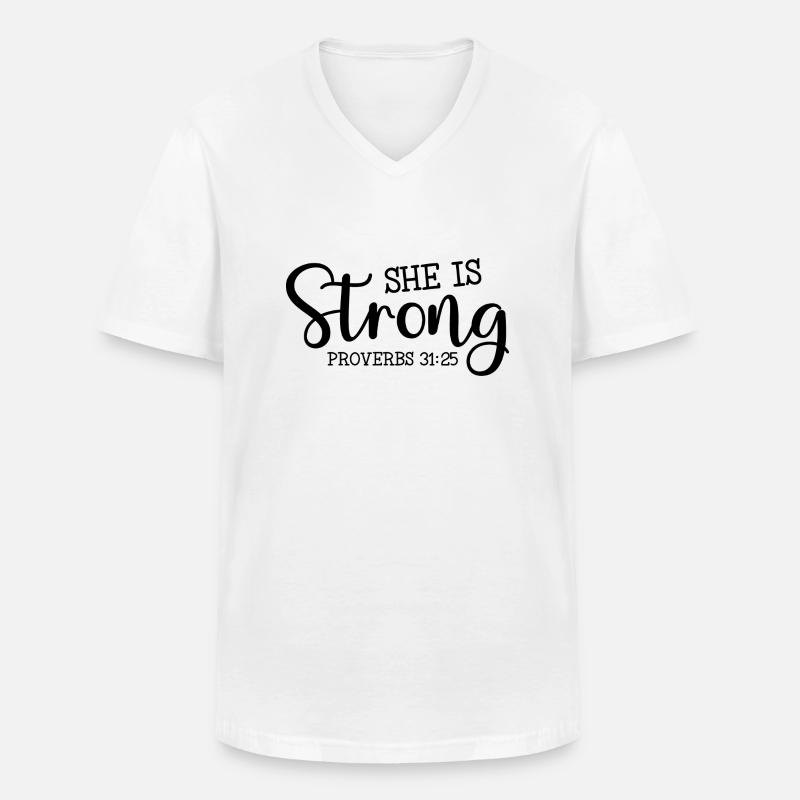 Sie ist stark - Männer-T-Shirt mit V-Ausschnitt - Weiß